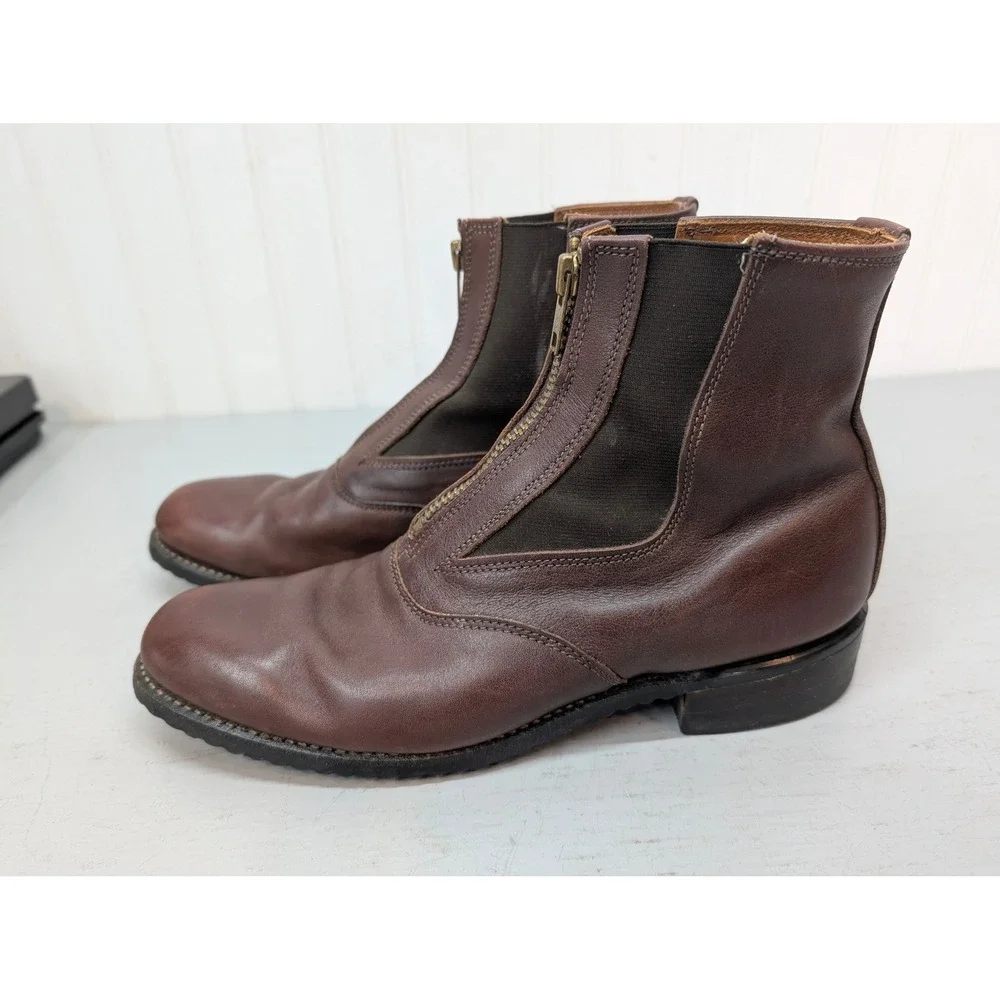 A.M. Kroop & Son Custom Front Zip Paddock Equestrian Boots Brown Leather Size 7